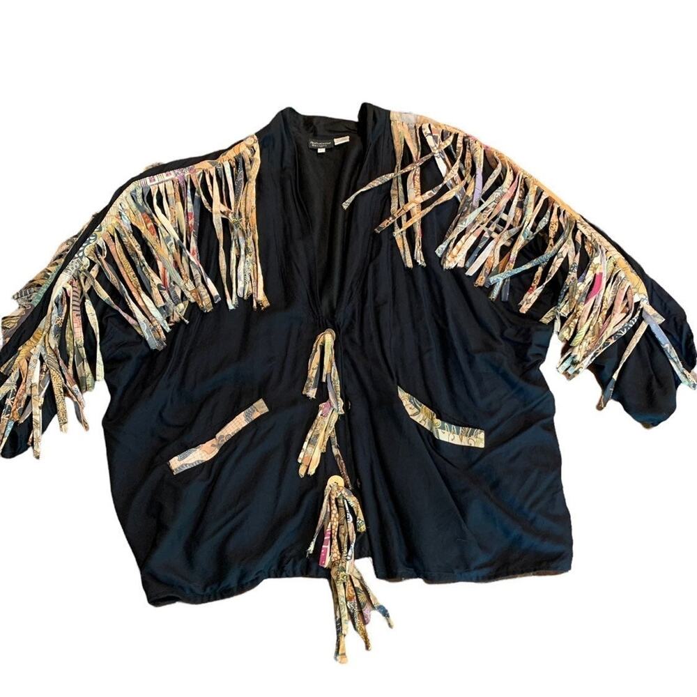 Vintage 80s 90s Women's Nativewear Designs Boho Fringed Jacket L